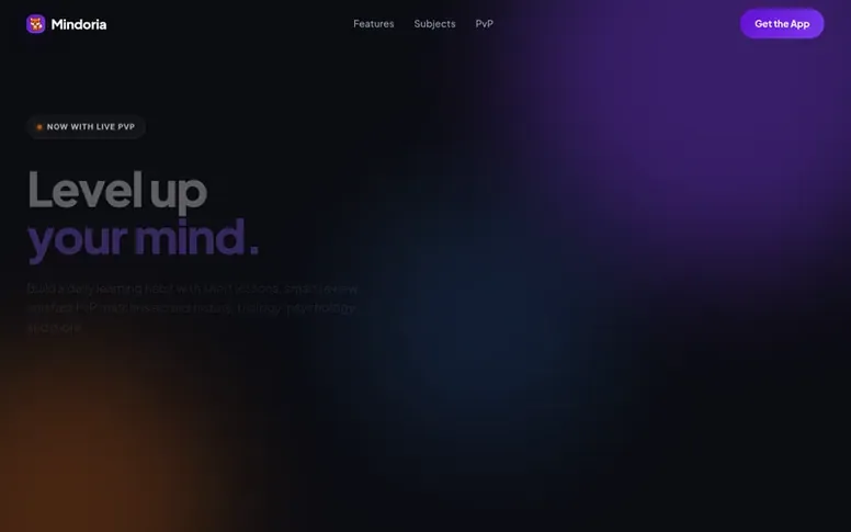Screenshot of the Mindoria homepage